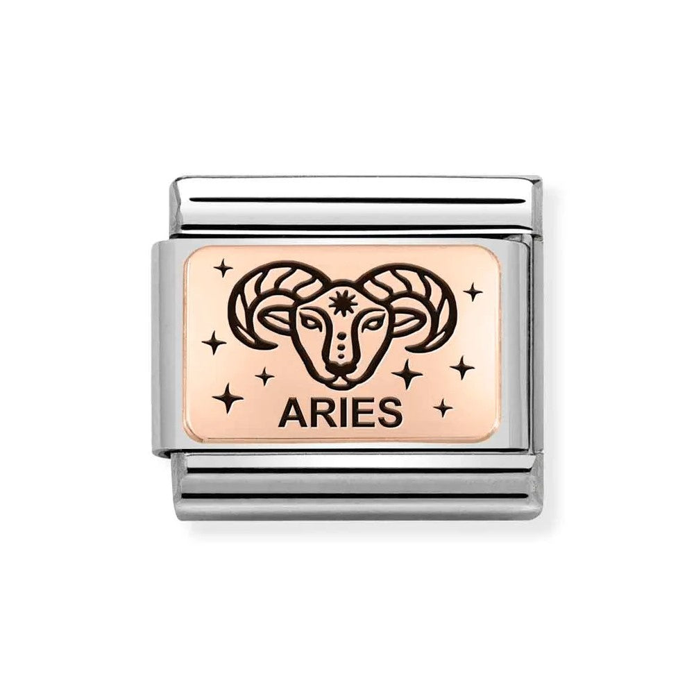Composable Classic Stainless Steel Link With 9K Rose Gold Aries Zodiac Symbol