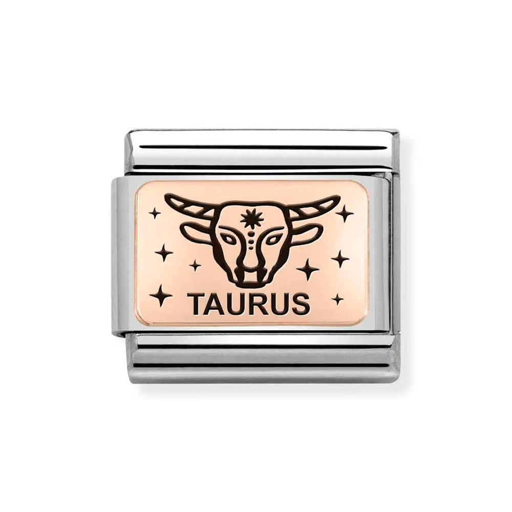 Composable Classic Stainless Steel Link With 9K Rose Gold Taurus Zodiac Symbol