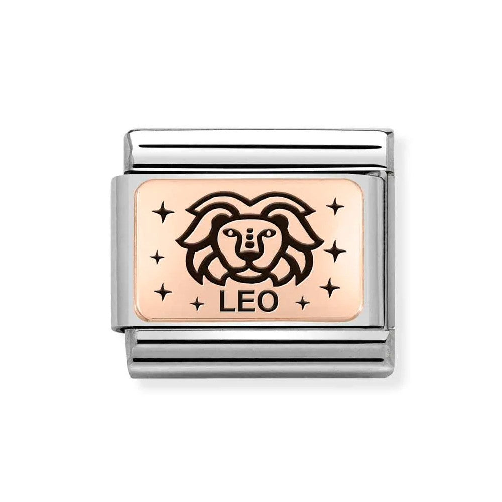 Composable Classic Stainless Steel Link With 9K Rose Gold Leo Zodiac Symbol