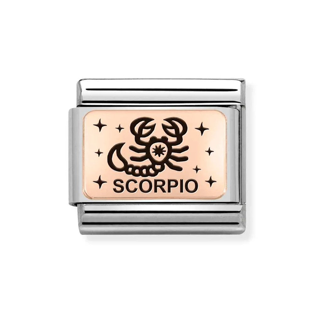 Composable Classic Stainless Steel Link With 9K Rose Gold Scorpio Zodiac Symbol