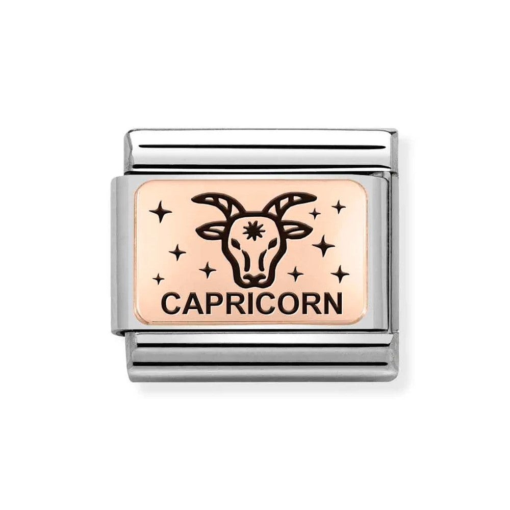 Composable Classic Stainless Steel Link With 9K Rose Gold Capricorn Zodiac Symbol