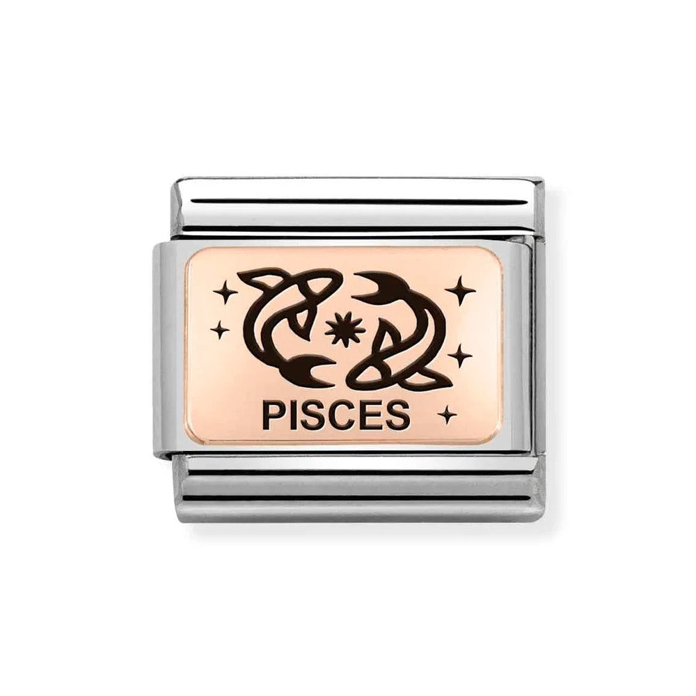 Composable Classic Stainless Steel Link With 9K Rose Gold Pisces Zodiac Symbol