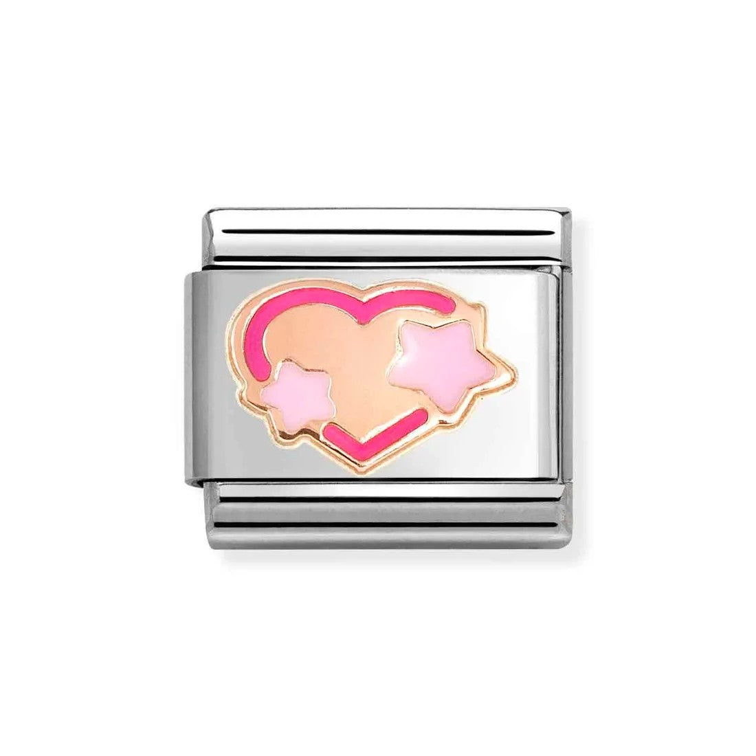 Composable Classic Pink Heart With Stars In 9K Rose Gold Charm