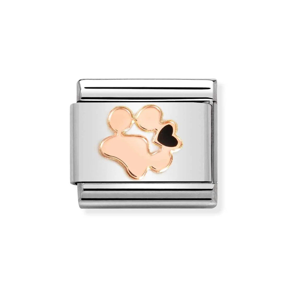 Composable Classic Paw Print With Black Heart In 9K Rose Gold Charm