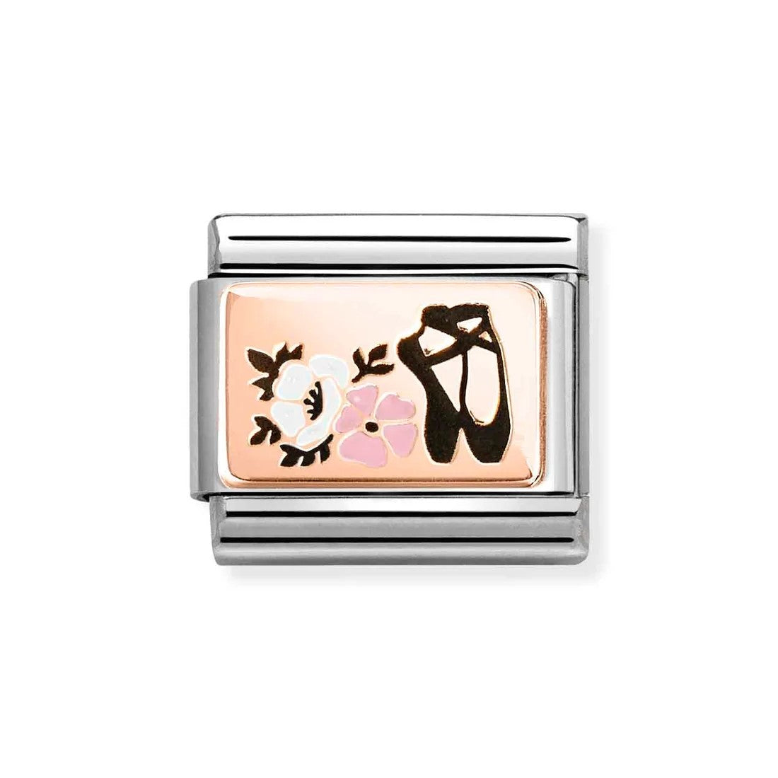 Composable Classic Ballet Shoe With Flowers In 9K Rose Gold Charm