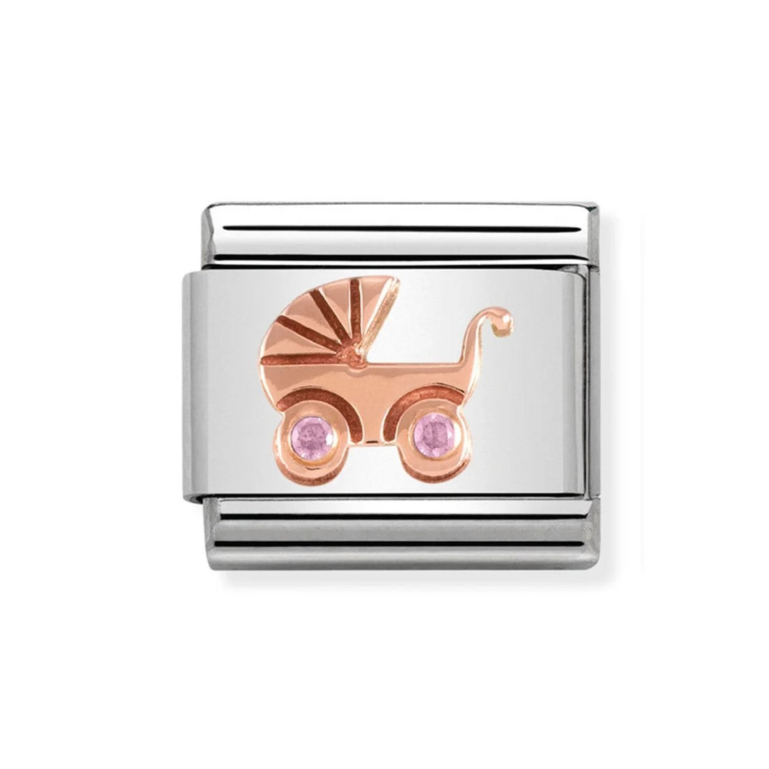 Composable Classic Baby Carrier Symbols In Stainless Steel With 9K Rose Gold And Pink CZ