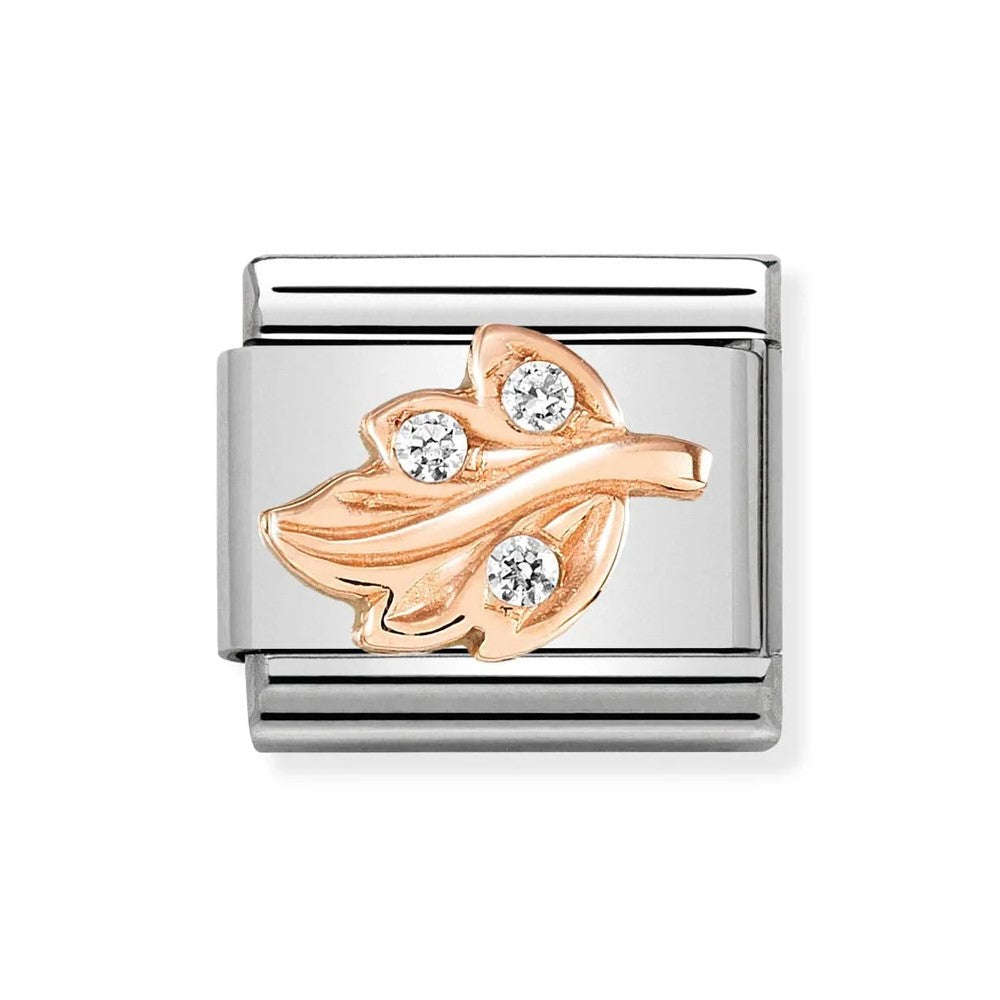 Composable Classic 9k Rose Gold CZ White Leaf Link