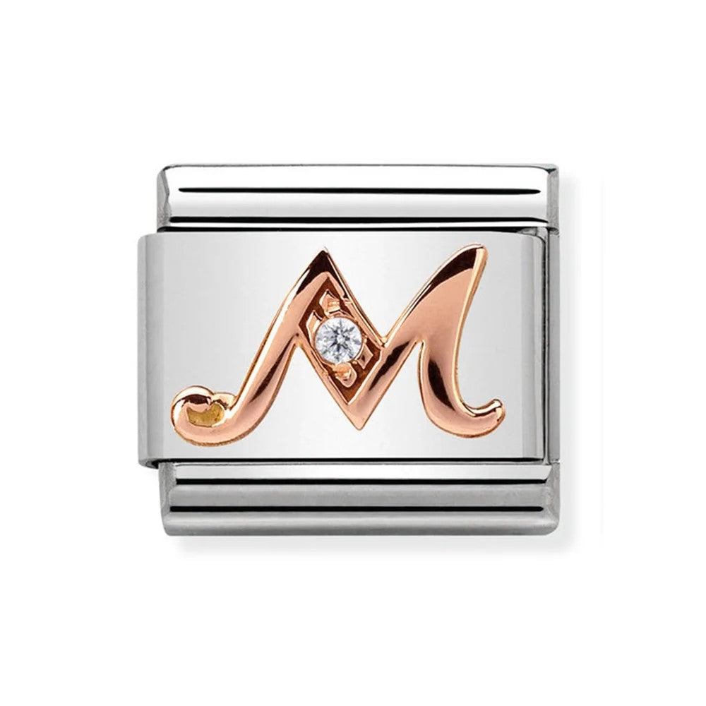 Classic Rose Gold Cubic Zirconia Letter M