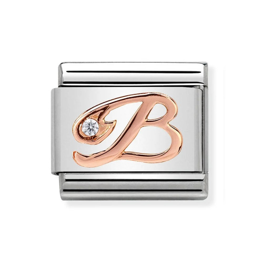 Classic Rose Gold Cubic Zirconia Letter B