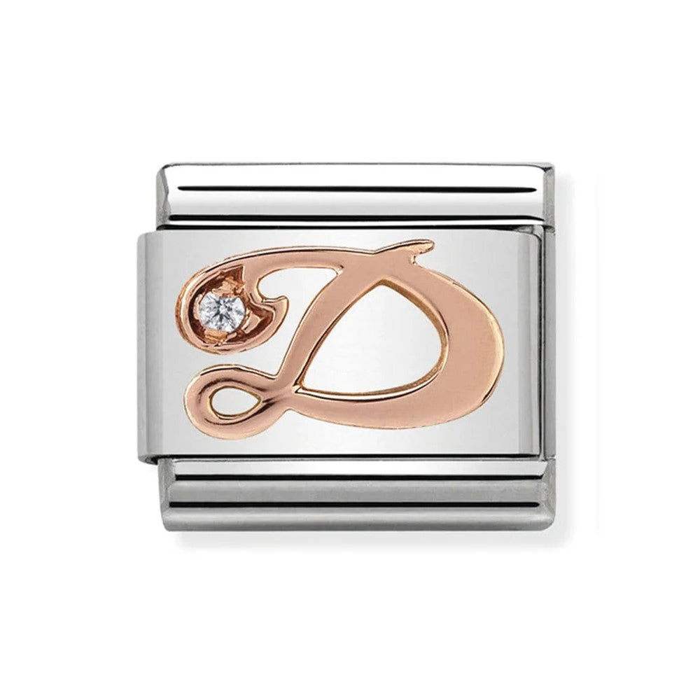 Classic Rose Gold Cubic Zirconia Letter D