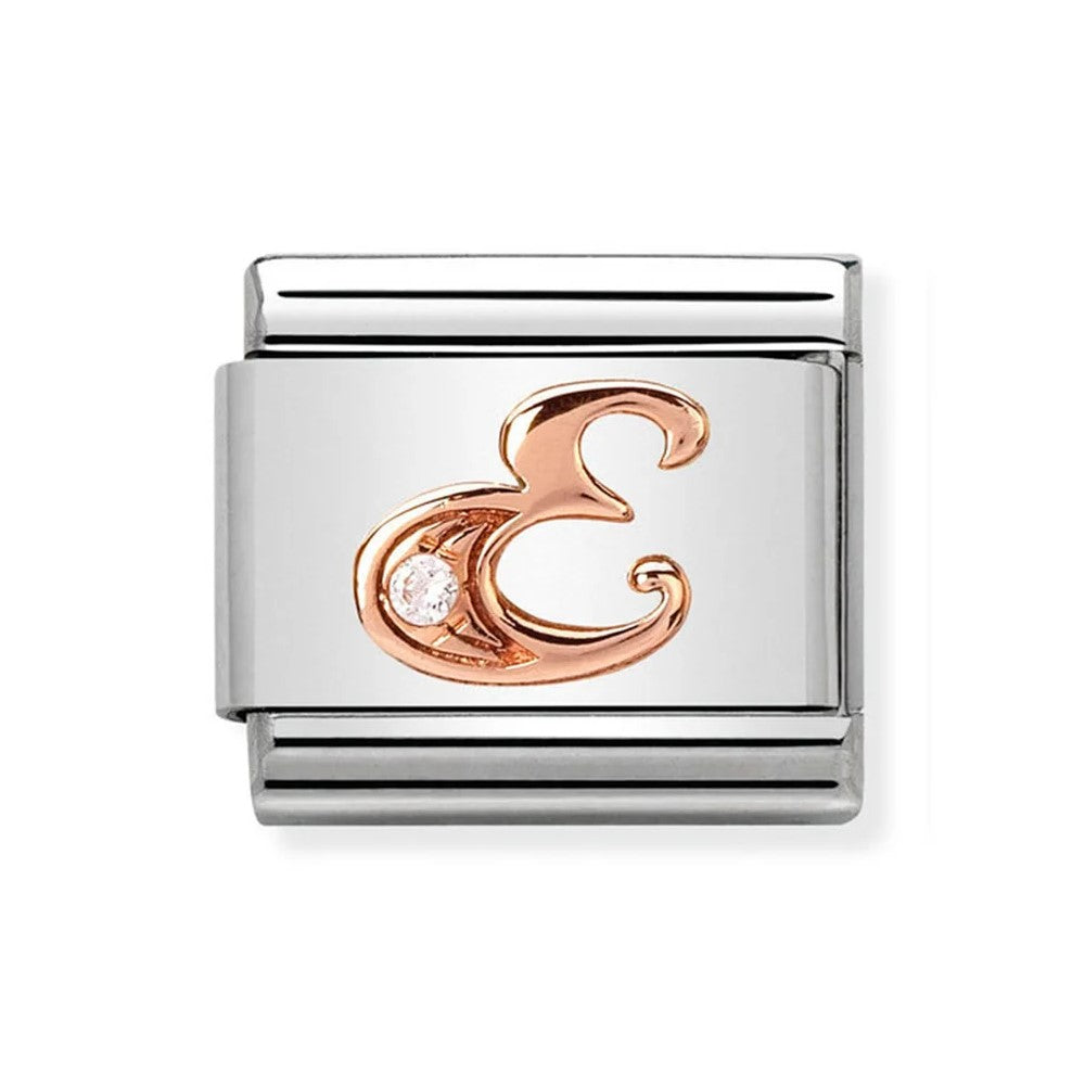 Classic Rose Gold Cubic Zirconia Letter E