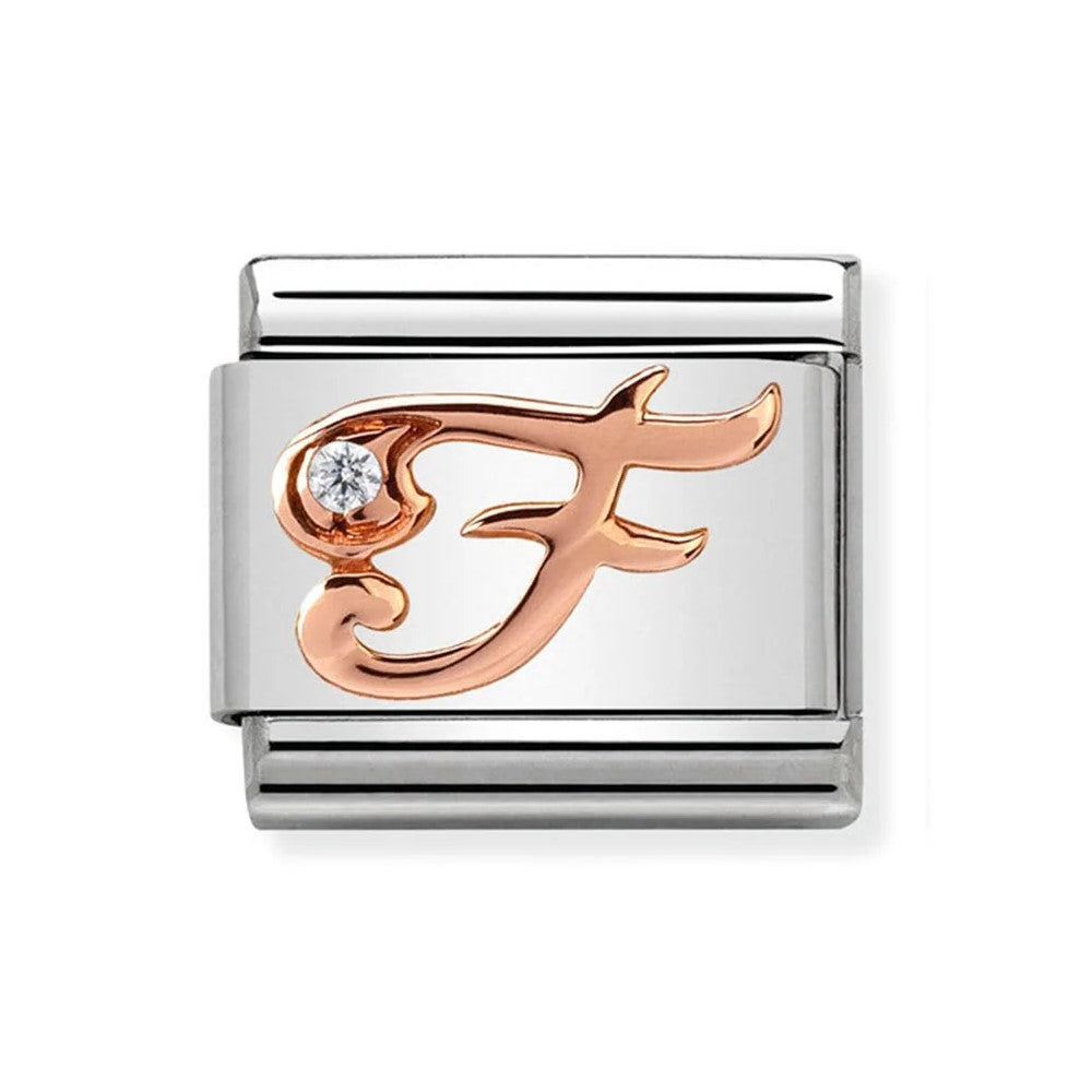 Classic Rose Gold Cubic Zirconia Letter F