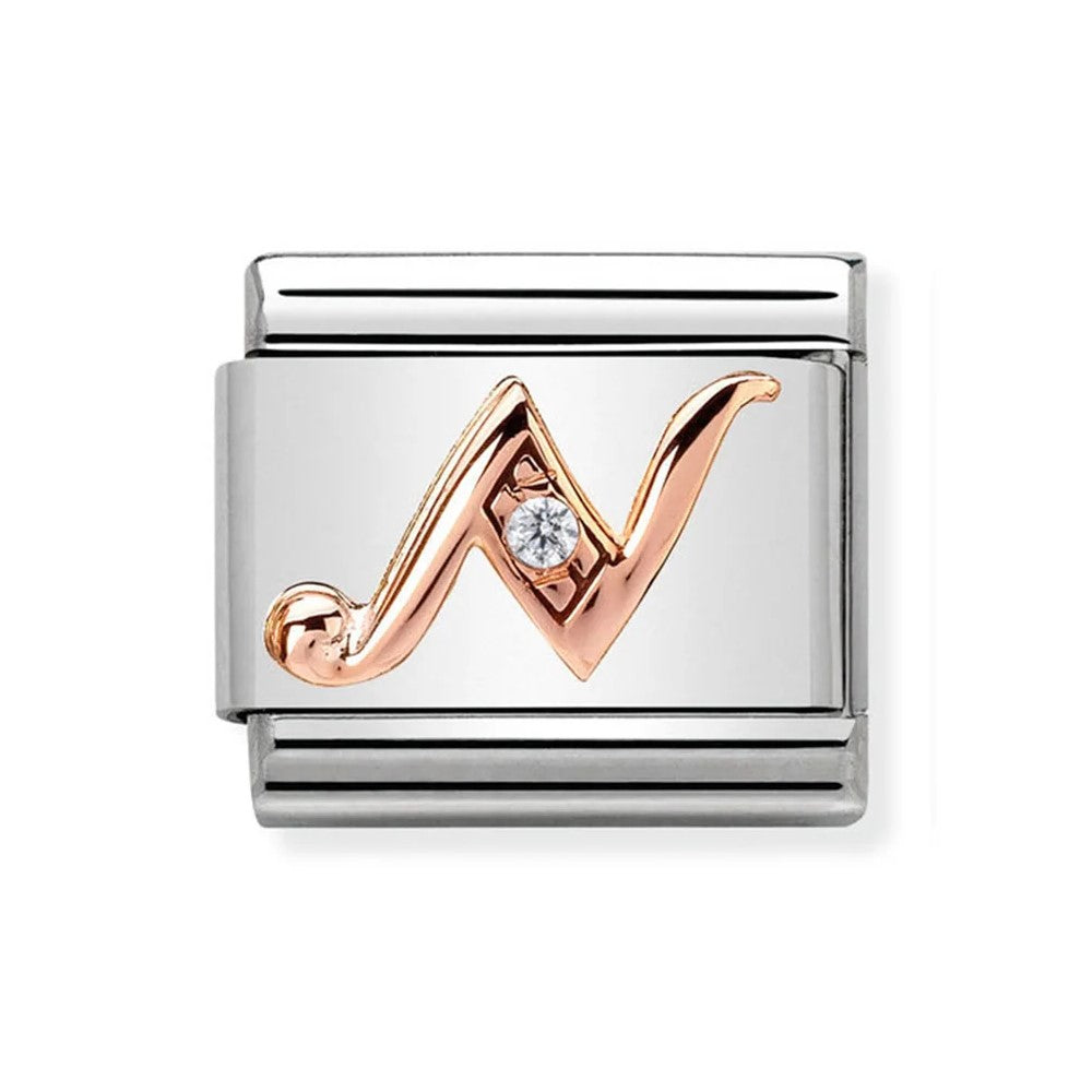 Classic Rose Gold Cubic Zirconia Letter N