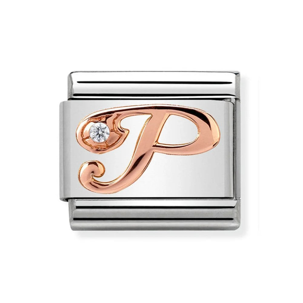 Classic Rose Gold Cubic Zirconia Letter P