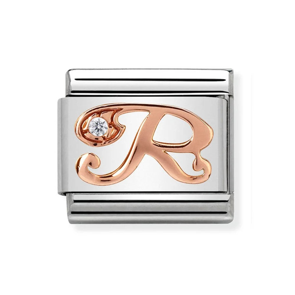 Classic Rose Gold Cubic Zirconia Letter R