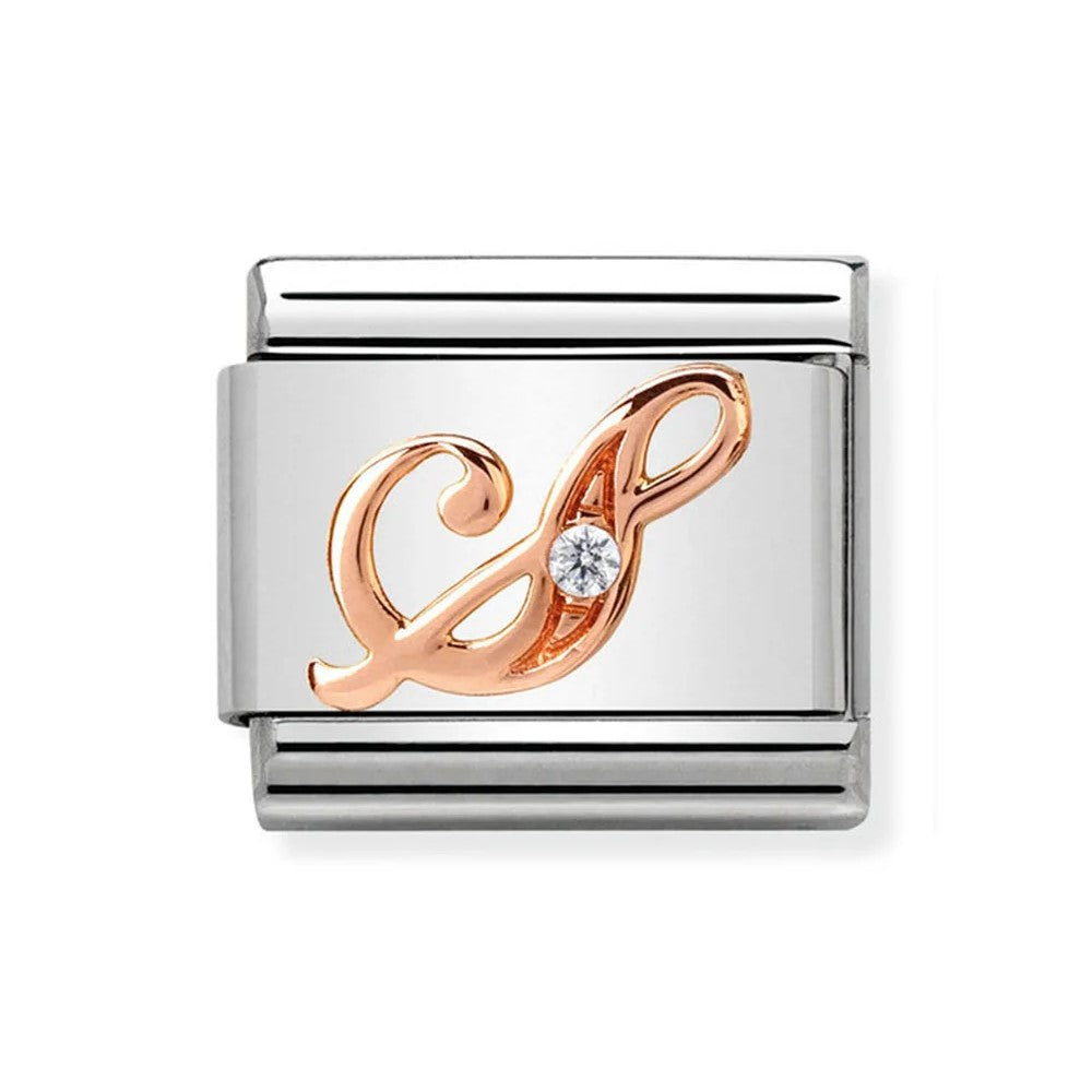 Classic Rose Gold Cubic Zirconia Letter S