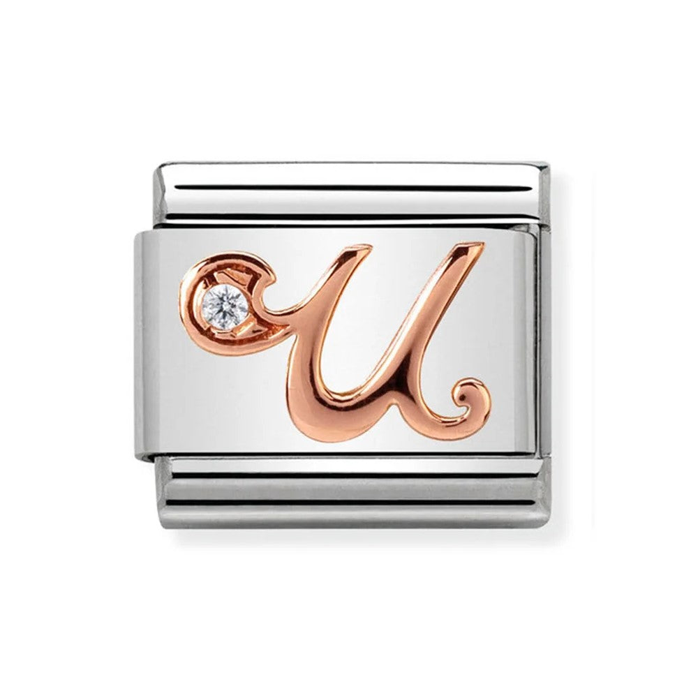 Classic Rose Gold Cubic Zirconia Letter U