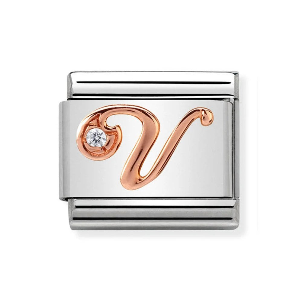 Classic Rose Gold Cubic Zirconia Letter V