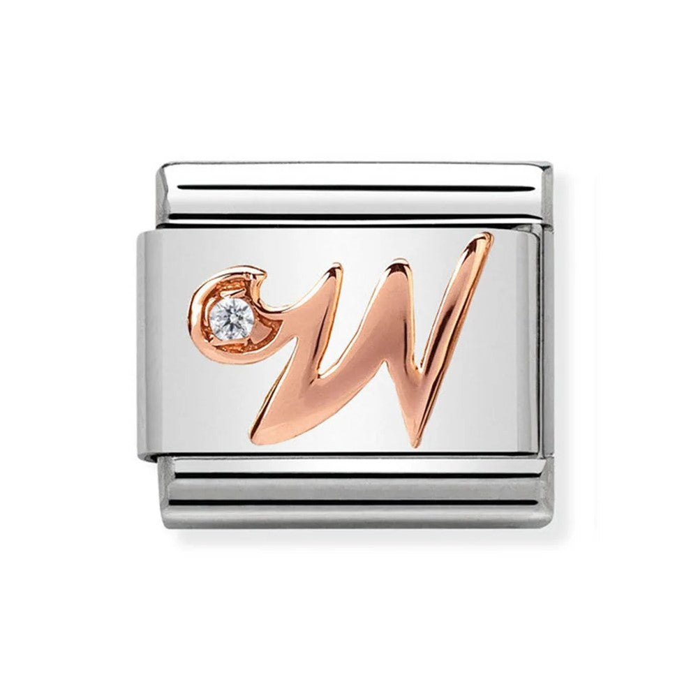 Classic Rose Gold Cubic Zirconia Letter W