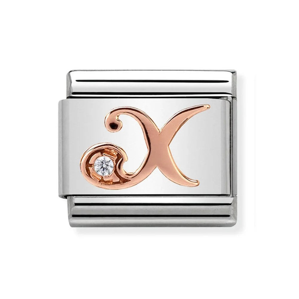 Classic Rose Gold Cubic Zirconia Letter X