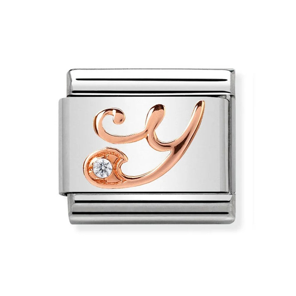 Classic Rose Gold Cubic Zirconia Letter Y