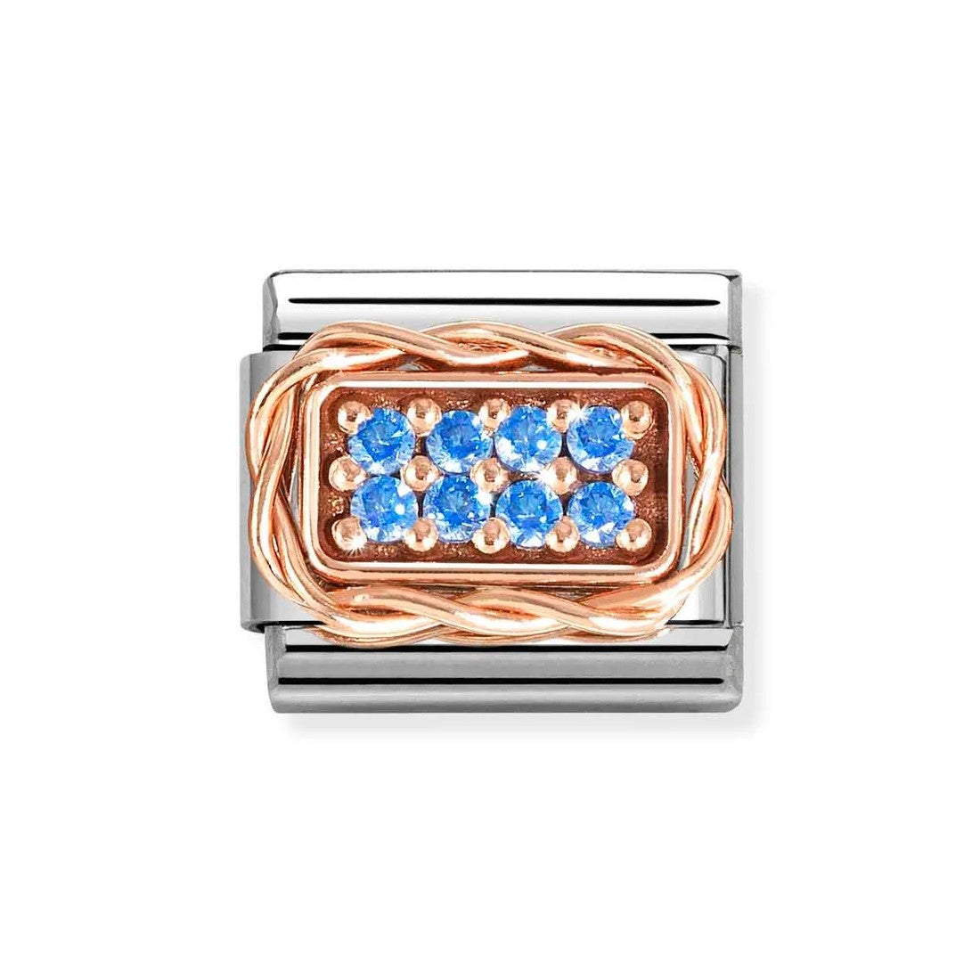 Composable Classic Link With Rectangular Pav Set Light Blue CZ In 9K RG