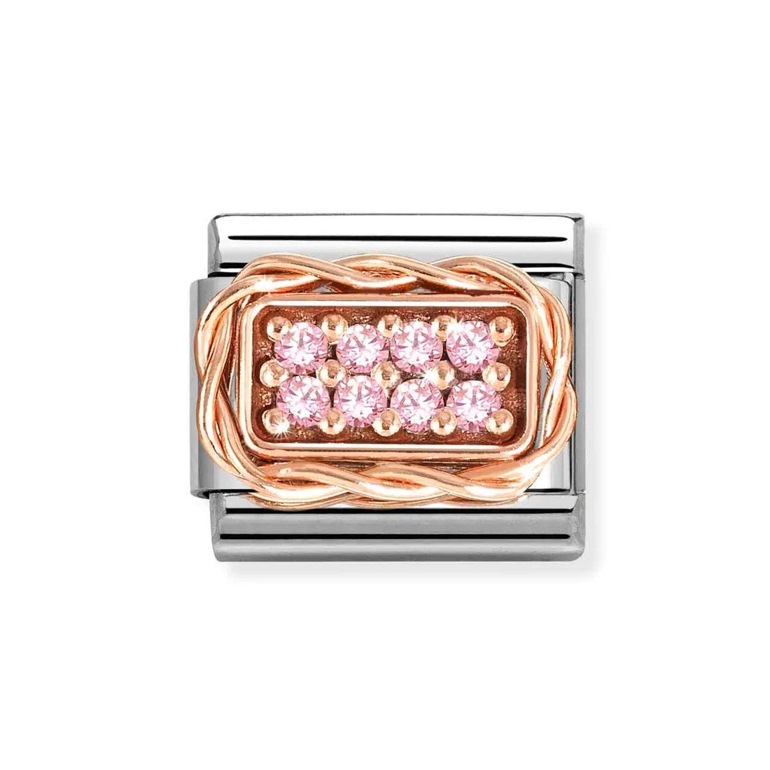 Composable Classic Link With Rectangular Pav Set Pink CZ In 9K RG