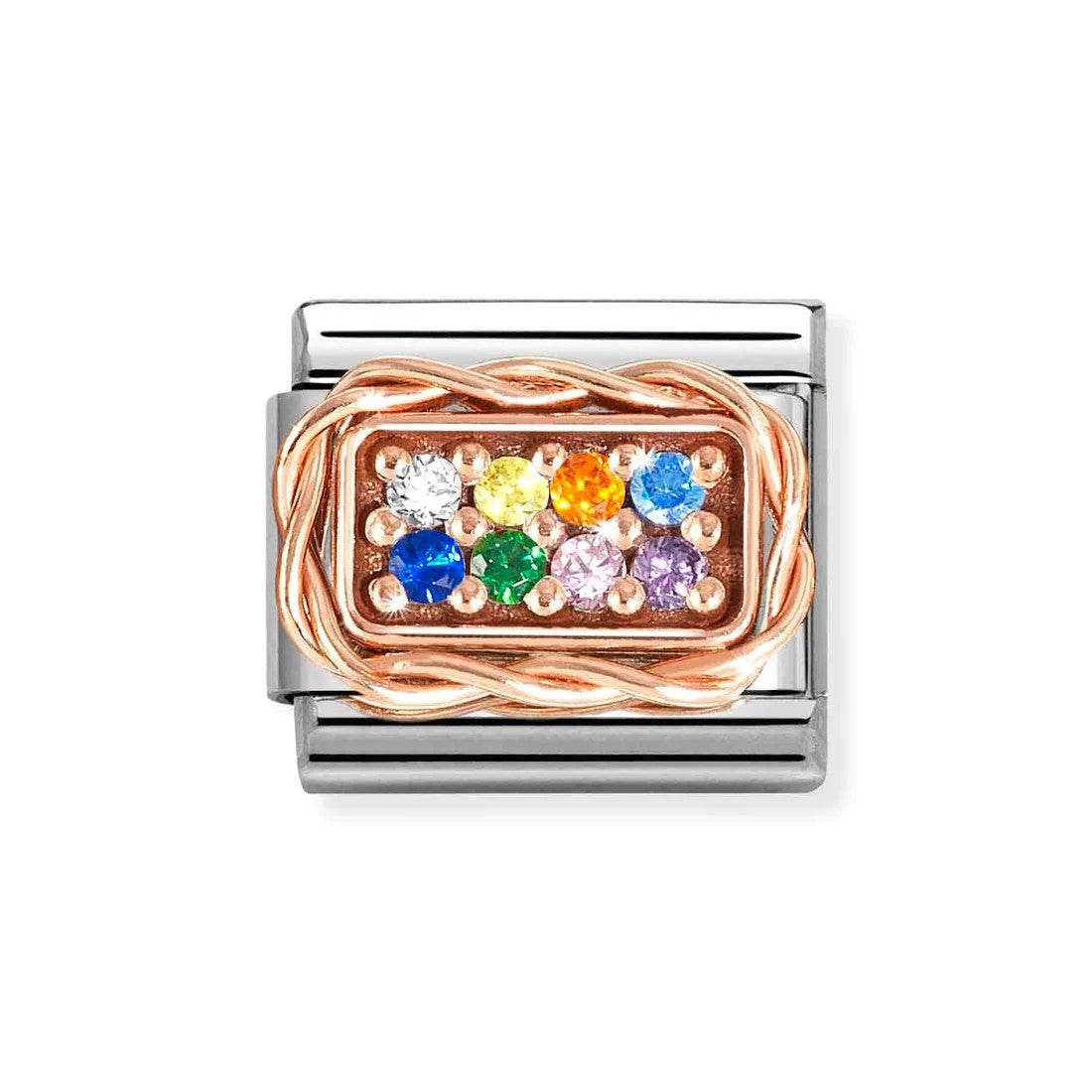 Composable Classic Link With Rectangular Pav Set Rainbow CZ In 9K RG