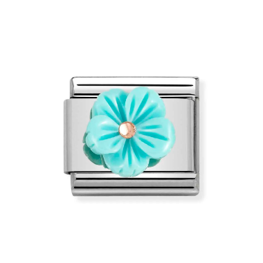 Composable Classic Symbols In Steel, 9k Rose Gold & Turquoise Mother of Pearl Flower Charm