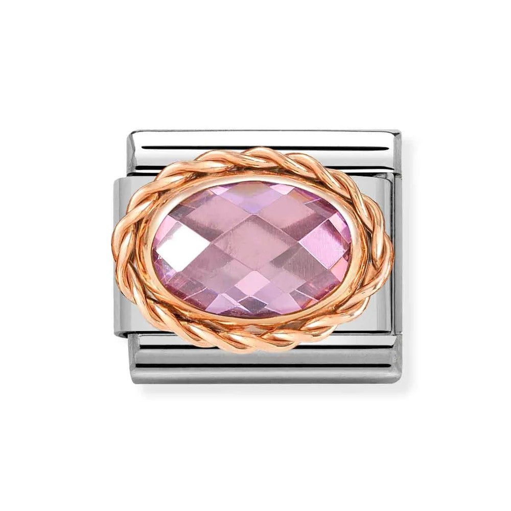 Composable Classic Stainless Steel Link With Oval Faceted Pink CZ & 9k Rose Gold