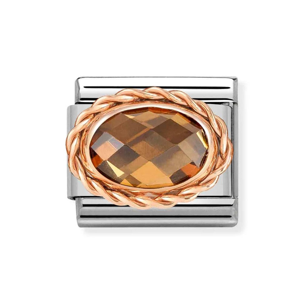 Composable Classic Stainless Steel Link With Oval Faceted Smoky CZ & 9k Rose Gold