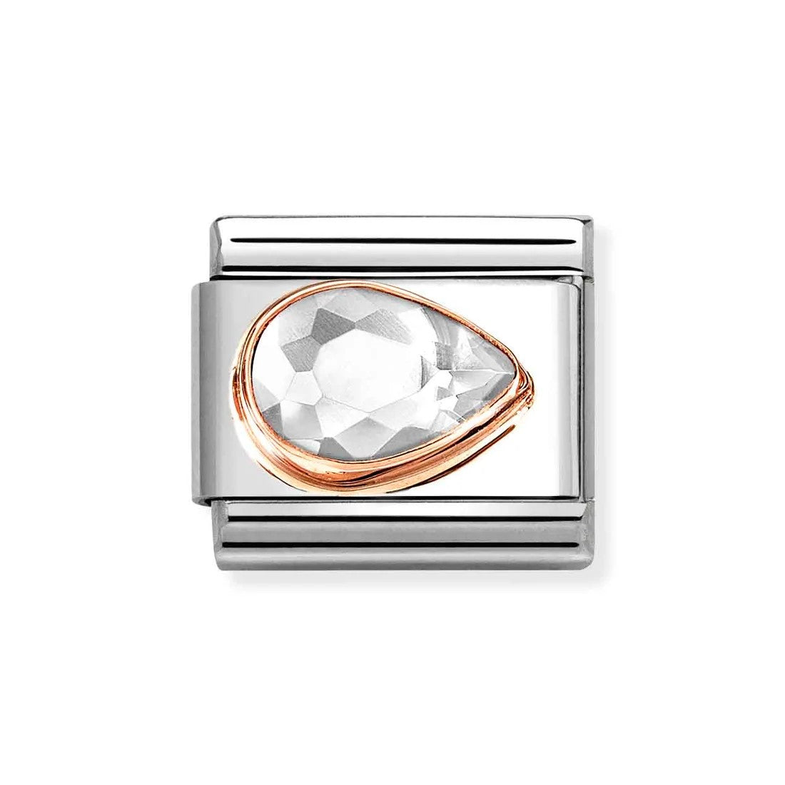 Composable Classic Link With White Faceted Right Drop Charm In 9K RG
