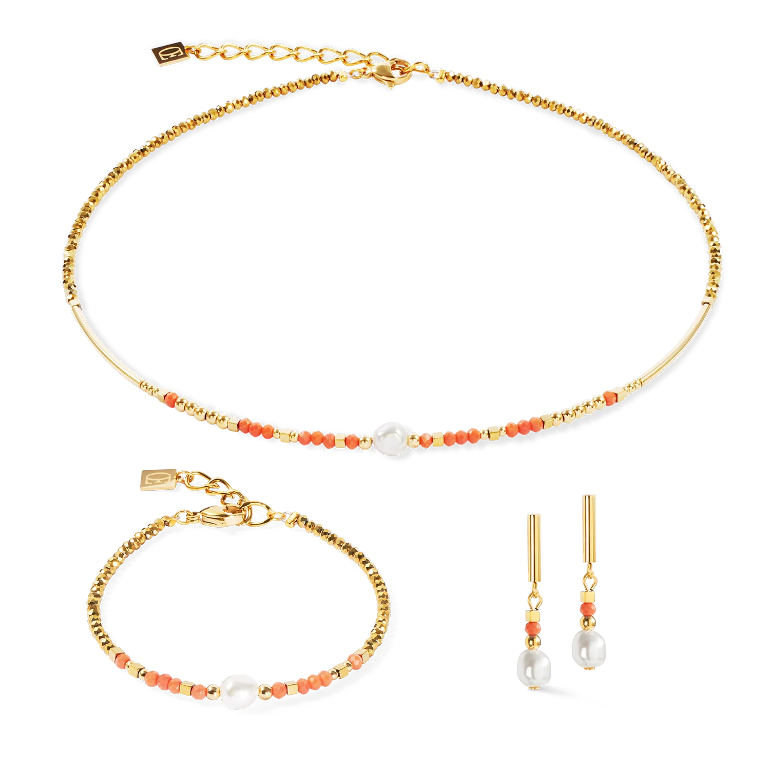 Sunset Pearl Gold-Coral Necklace