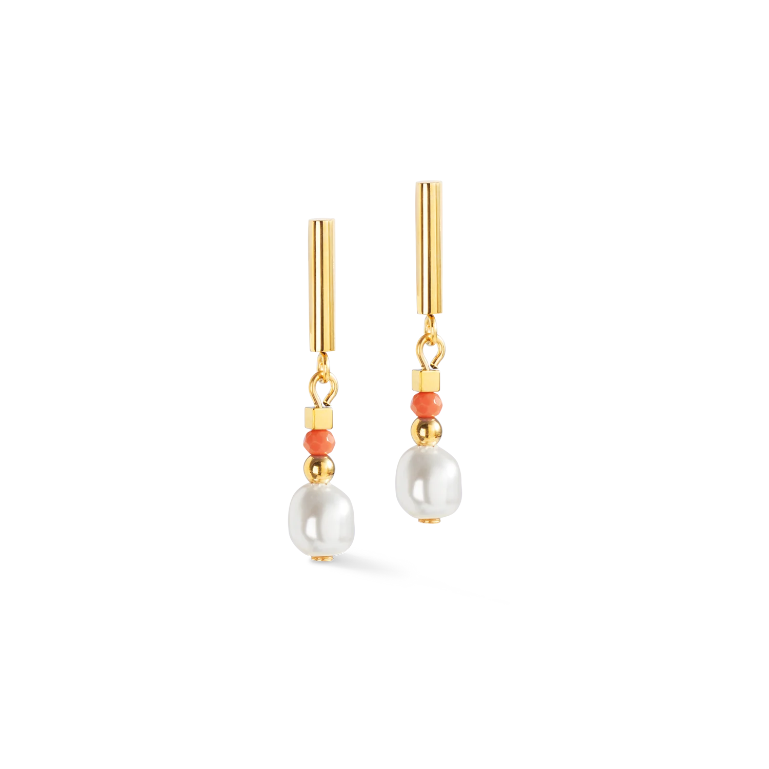 Sunset Pearl Gold-Coral Earrings