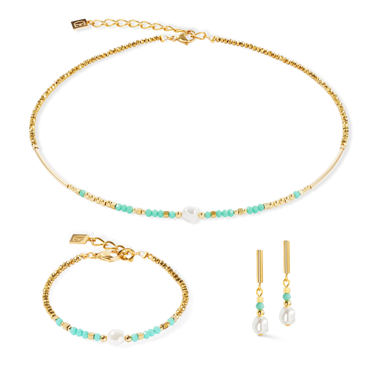 Lagoon Pearl Gold-Mint Earrings