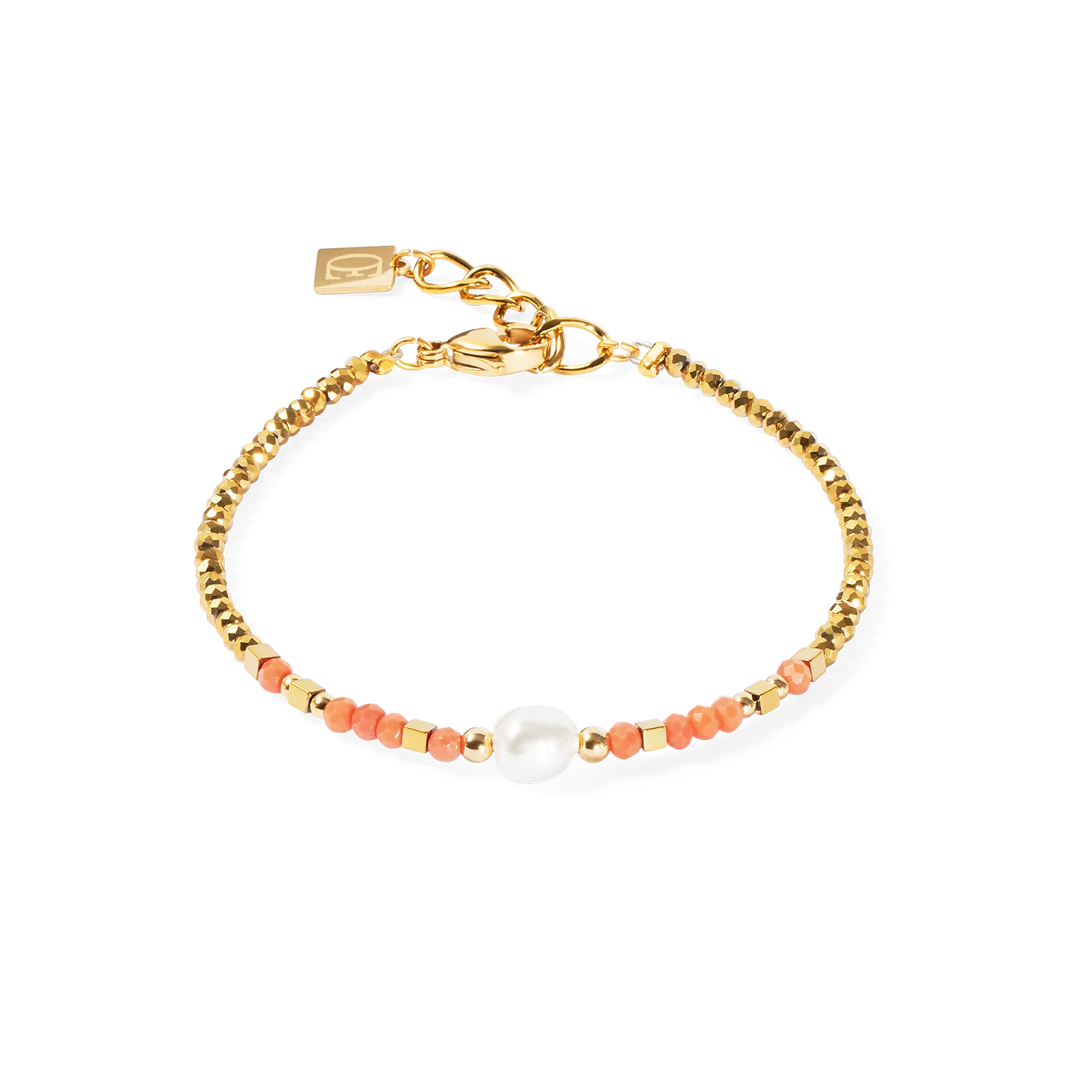 Sunset Pearl Gold-Coral Bracelet