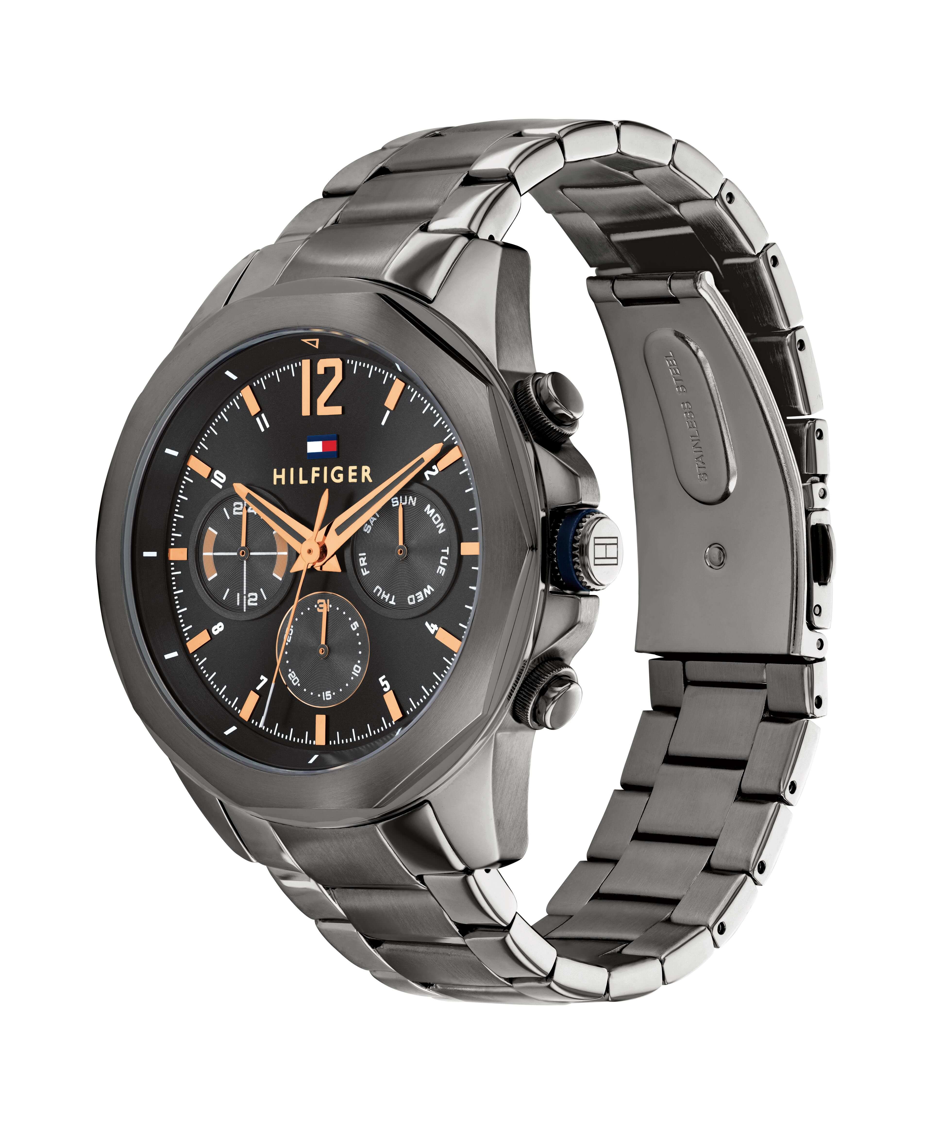 Gunmetal Grey IP Two Tone Bezel Bracelet Gents Watch