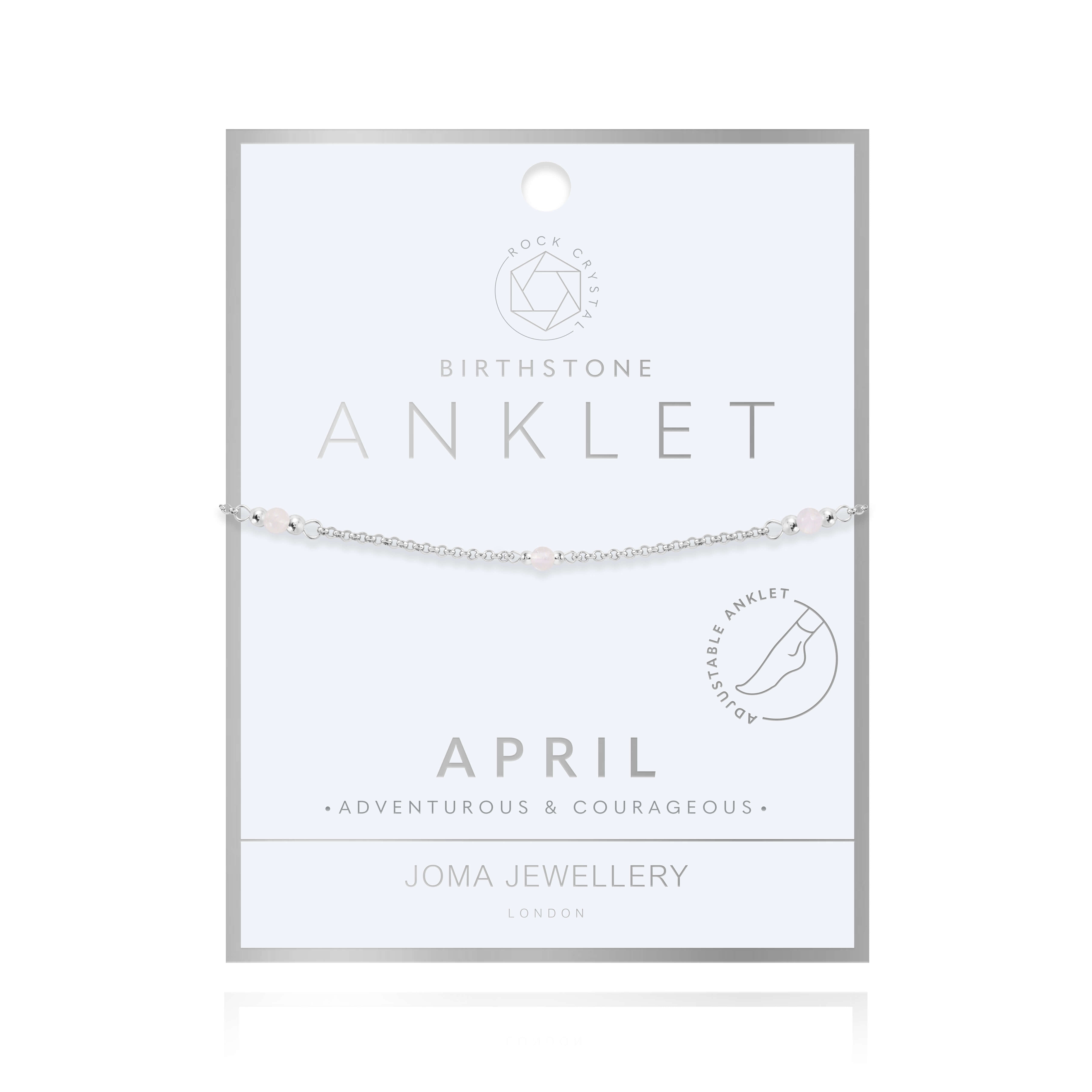Anklet | Birthstone April Rock Crystal | Silver | 26cm Adjustable