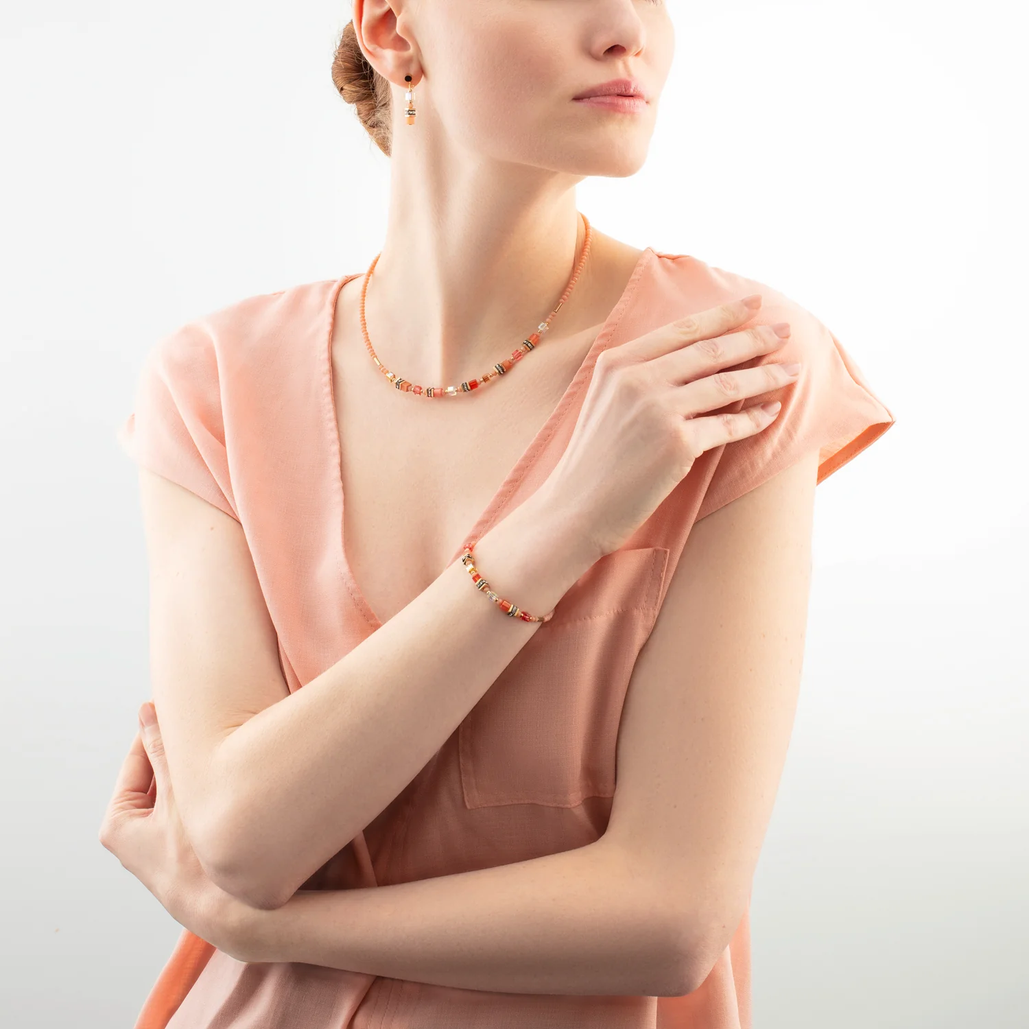 Mini Cubes Orange Necklace