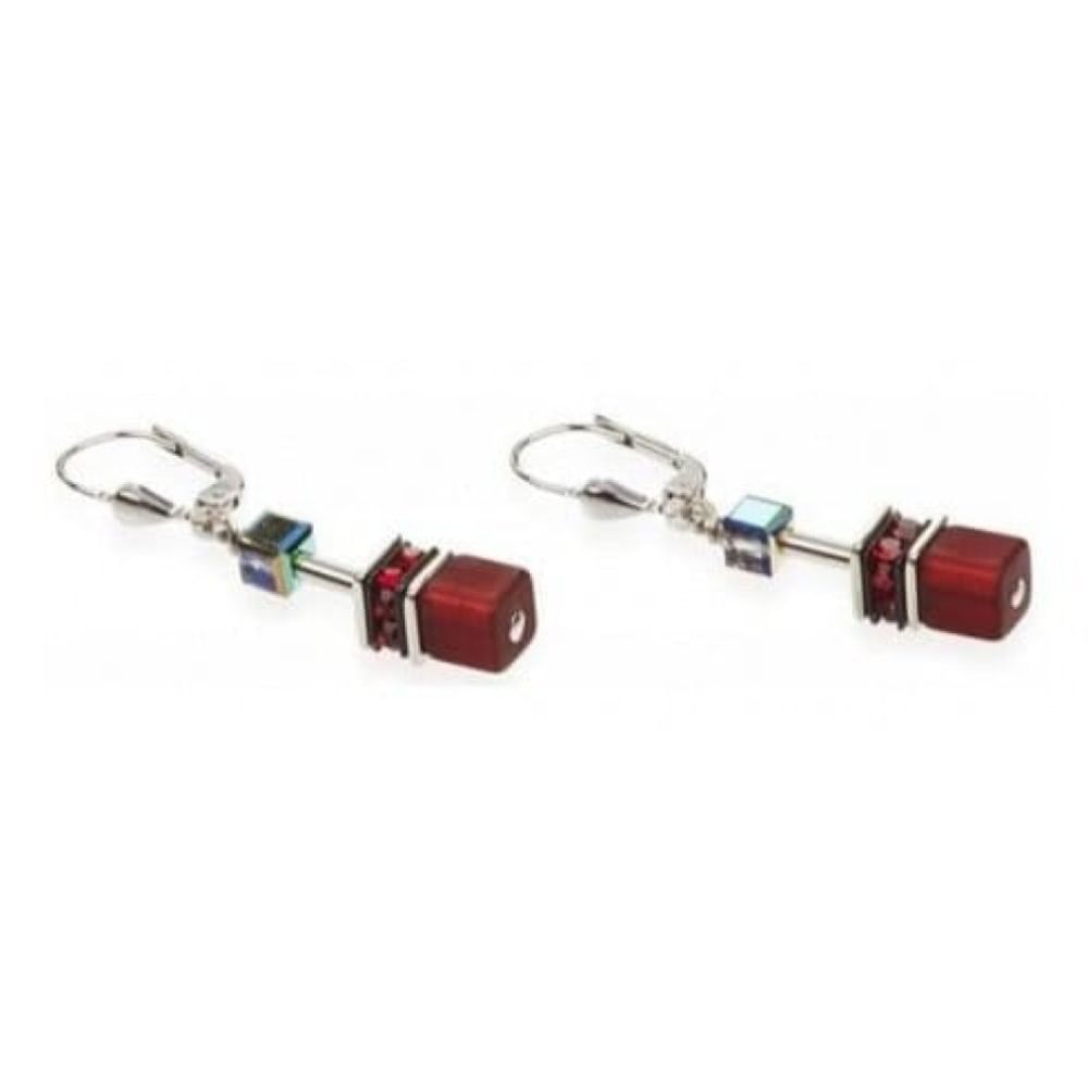 Ladies Red Synthetic & Solid Tiger's Eye Cubed Earrings