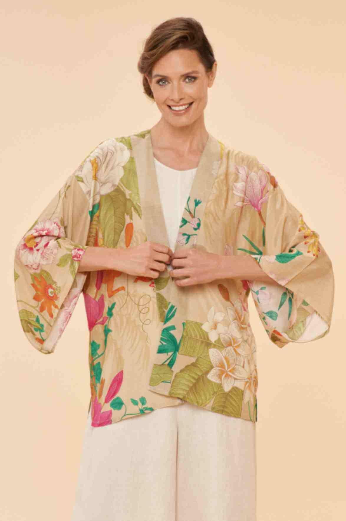 Tropical Flora & Fauna Kimono Jacket - Coconut