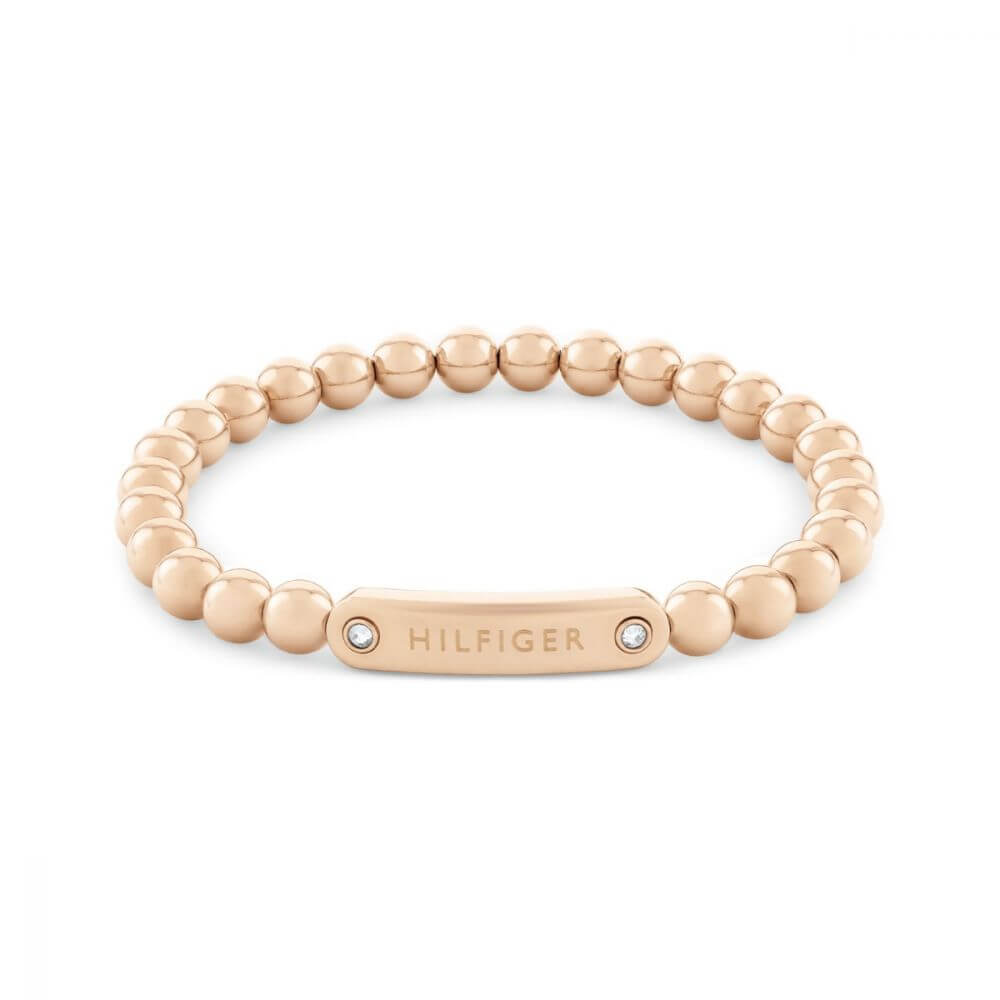 Women's Metal Beads Rose Gold Plated Bracelet With Crystal Set Tag