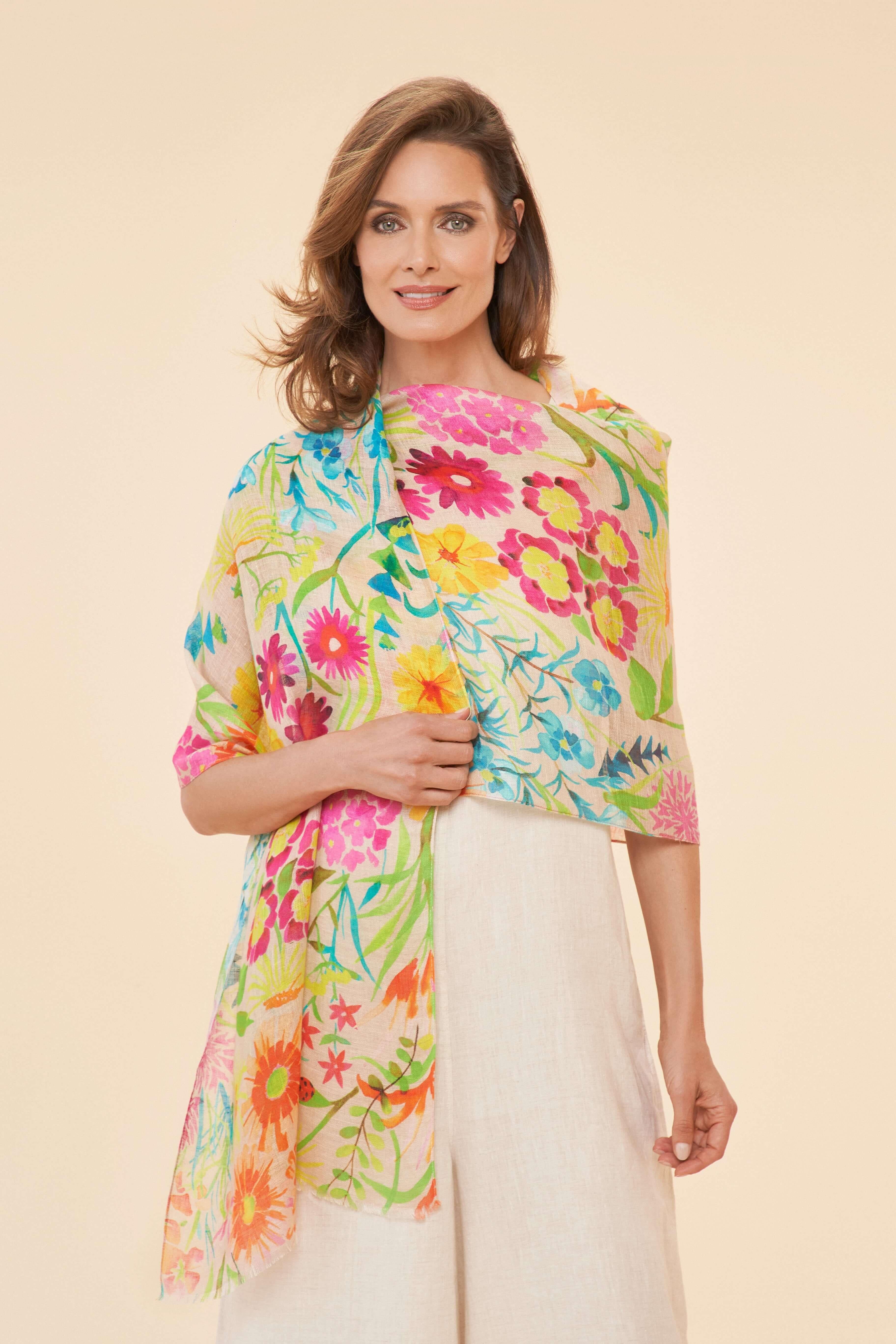 Watercolour Wildflowers Linen Print Scarf