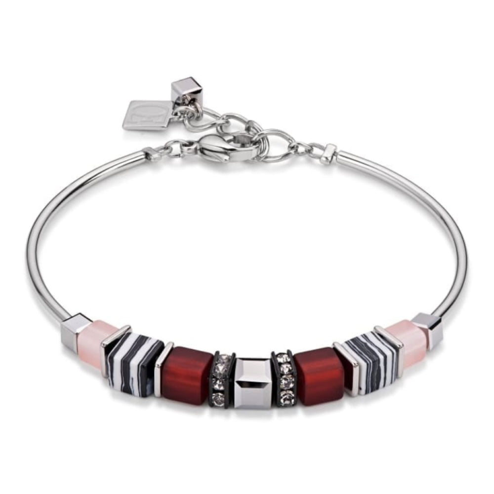 Red/Black/Pink Striped Geo Cube Bracelet