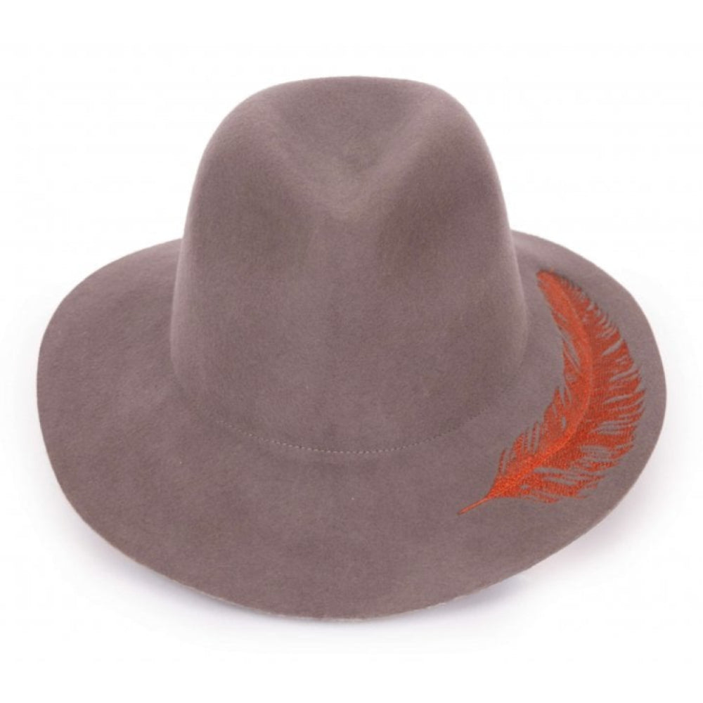 Wool Hat Embroid Feather - Slate