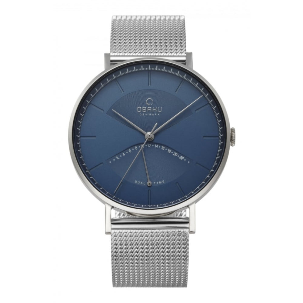 ELM - CYAN Stainless Steel Blue Dual Time Dial & Mesh Bracelet Strap Gents Watch