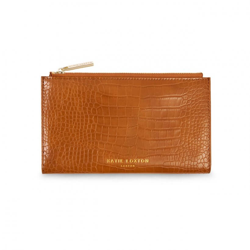 Celine Faux Croc Fold Out Purse | Cognac