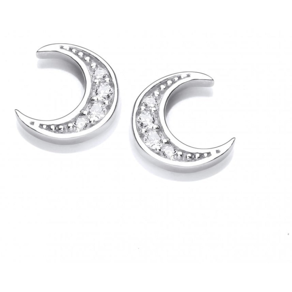 Silver CZ Crescent Moon Earrings