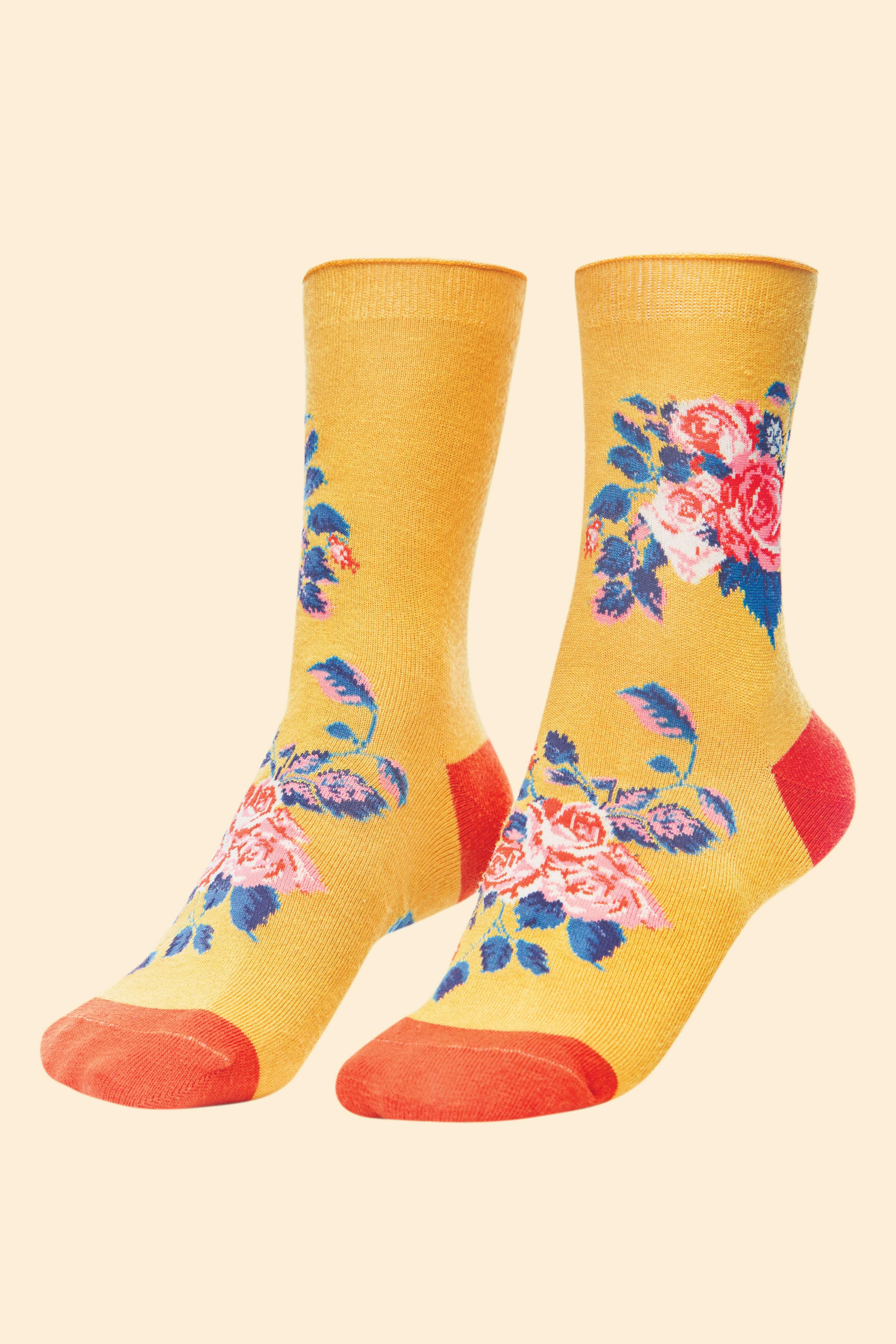 Floral Vines Ankle Socks - Mustard