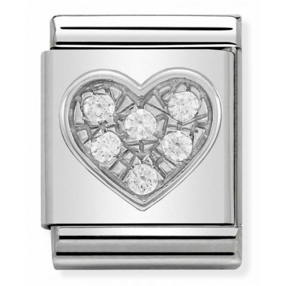 Composable Big Stainless Steel, Sterling Silver & Cubic Zirconia Heart Charm